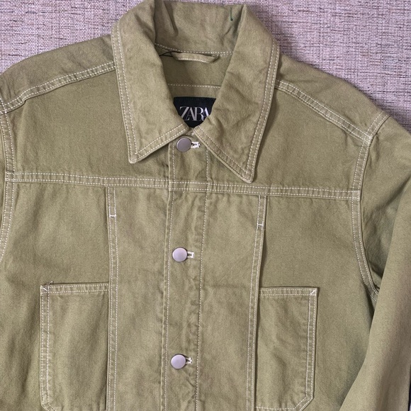 Men’s NWT ZARA Denim Jacket in Green/Khaki, Size Small - Picture 3 of 5
